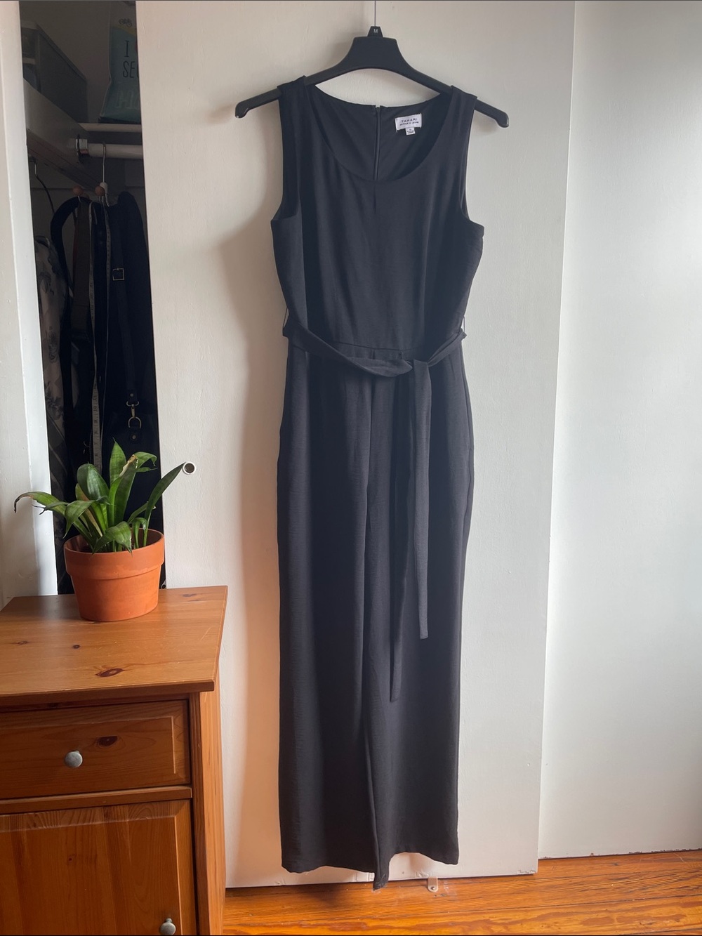 Tahari Black Sleeveless Jumpsuit with Waist Tie